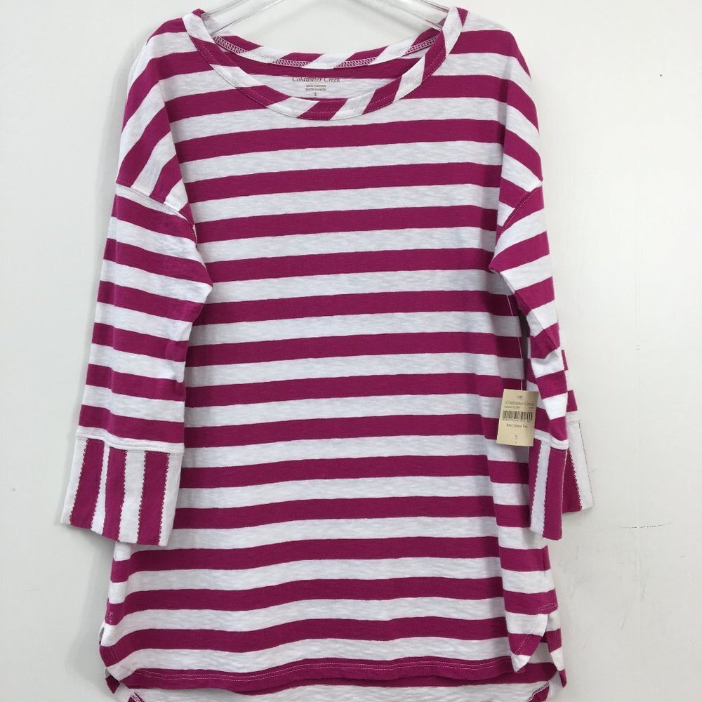 Coldwater Creek Women's 3/4 Length Sleeve Boat Striped Top Size S NWT